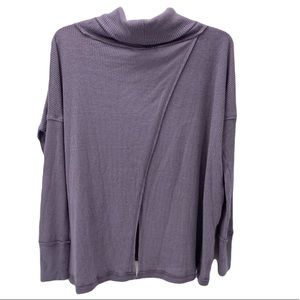 NEW WE THE FREE LAVENDER RIBBED LONG SLEEVE CROSS OVER OPEN BACK OVERSIZED TOP S